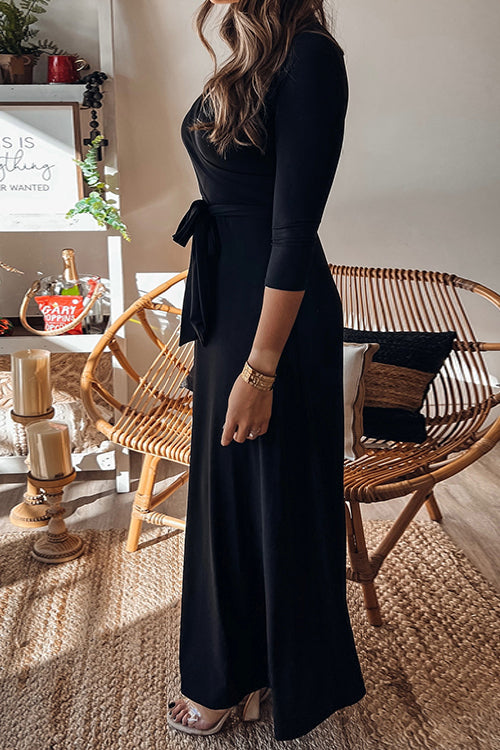 Solid Wrap Maxi Dress - Fashionpara