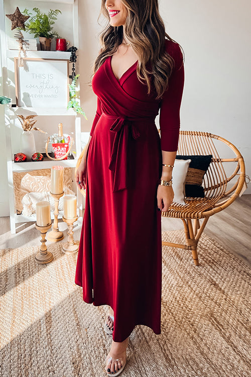 Solid Wrap Maxi Dress - Fashionpara