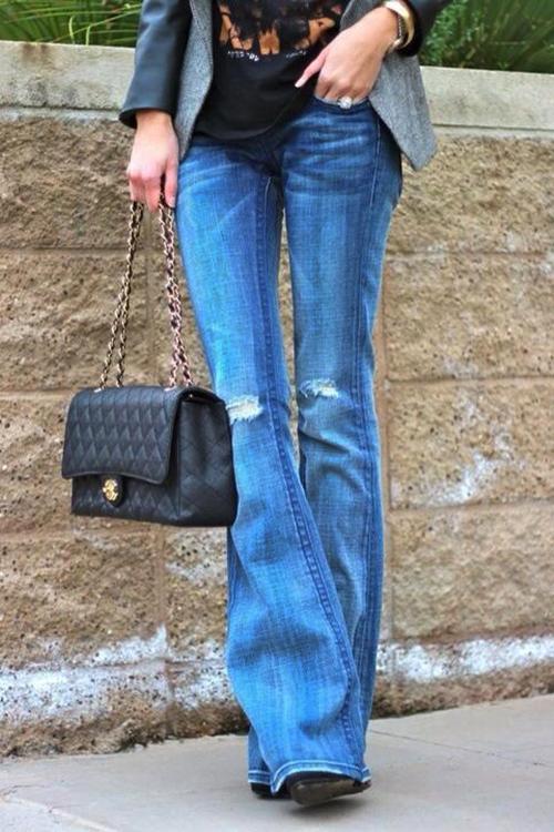 Broken Hole Bell Jeans - Fashionpara