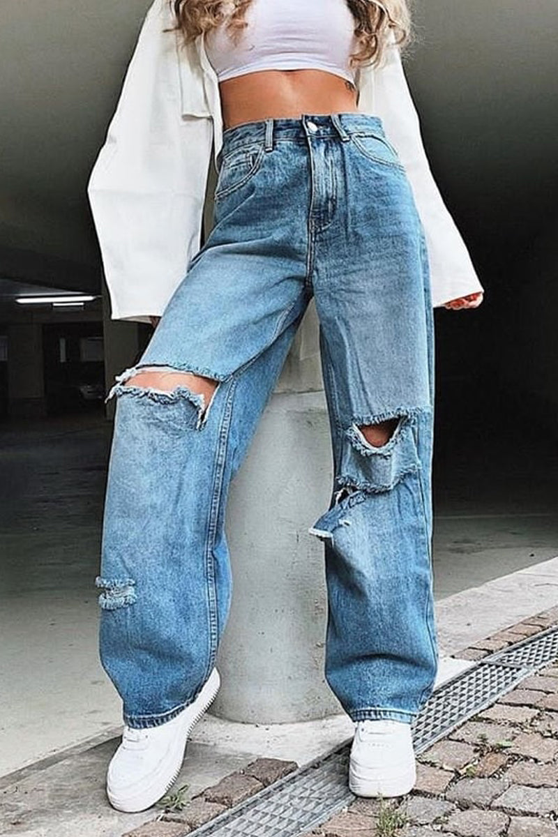 90s Ripped Loose Leg Jeans – Fashionpara