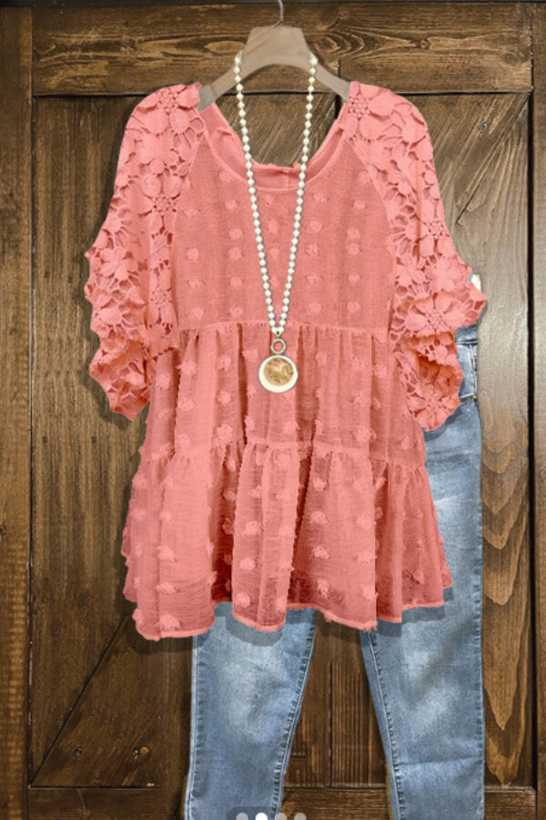 Fashion Lace Ruffle Sleeve Chiffon Blouse