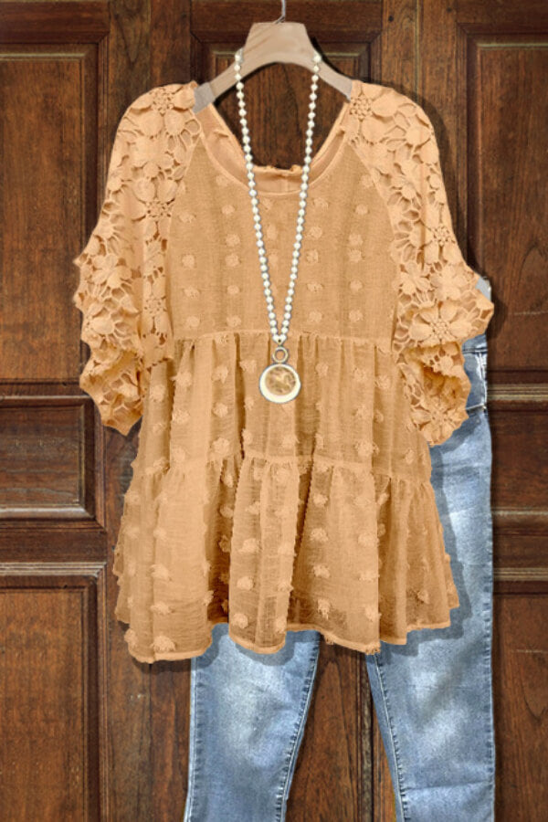 Fashion Lace Ruffle Sleeve Chiffon Blouse