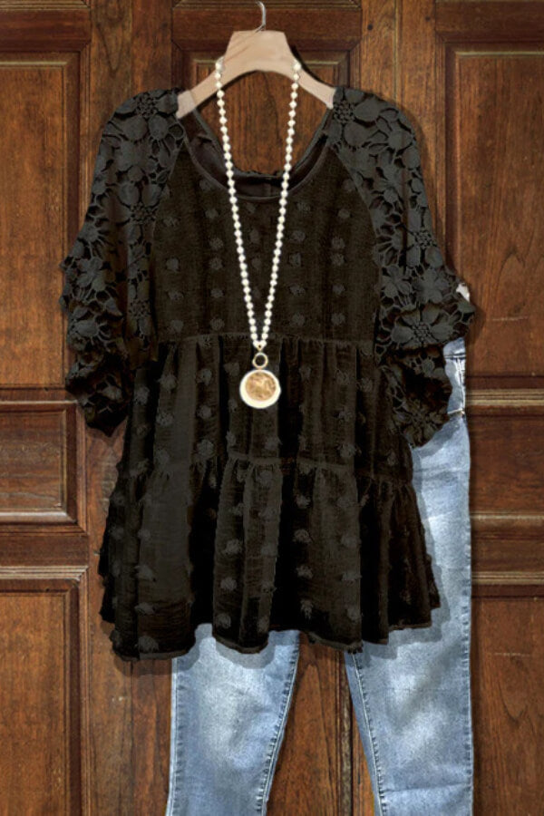 Fashion Lace Ruffle Sleeve Chiffon Blouse