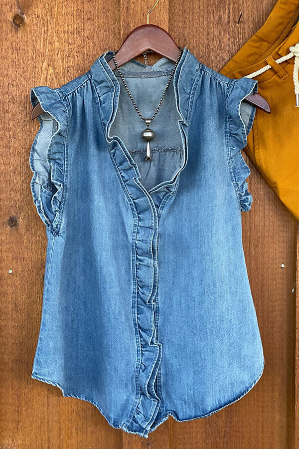 Ruffled denim shirt