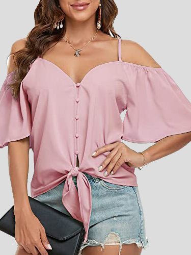 Sling Single Breasted Knotted Off Shoulder Blouse