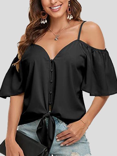 Sling Single Breasted Knotted Off Shoulder Blouse