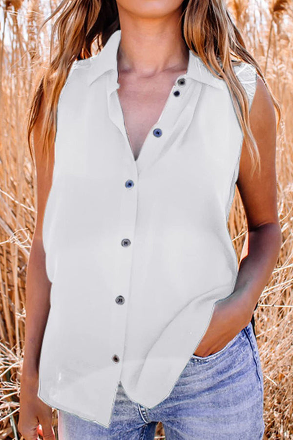 Button Down Sleeveless Blouse - Fashionpara