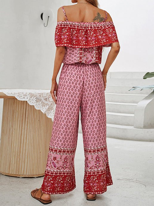 Sling Off Shoulder Print Wide Leg Jumpsuit - Fashionpara